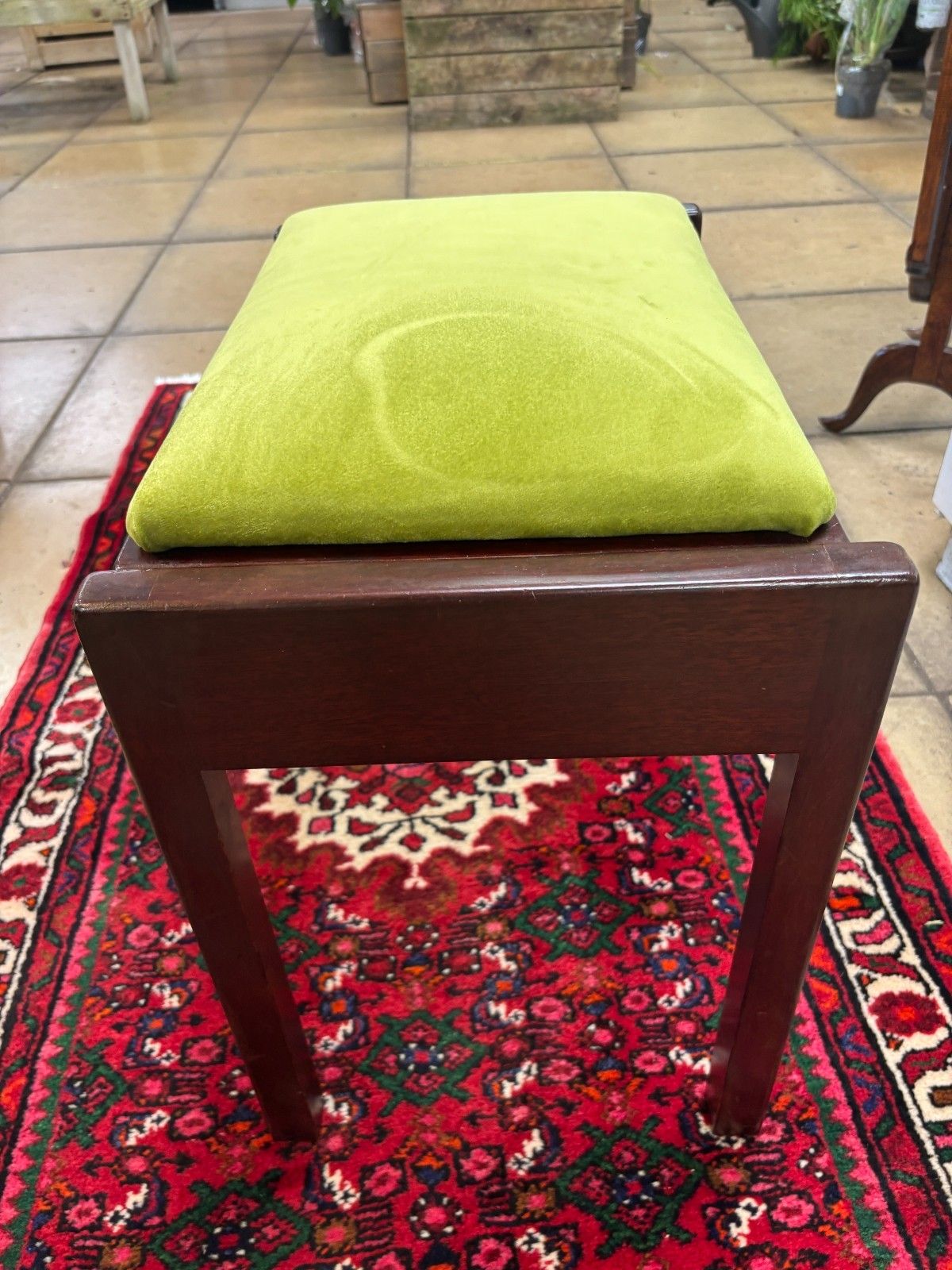 Vintage John Austin Wooden Piano Stool With Storage & Reupholstered Cushion photo vintage