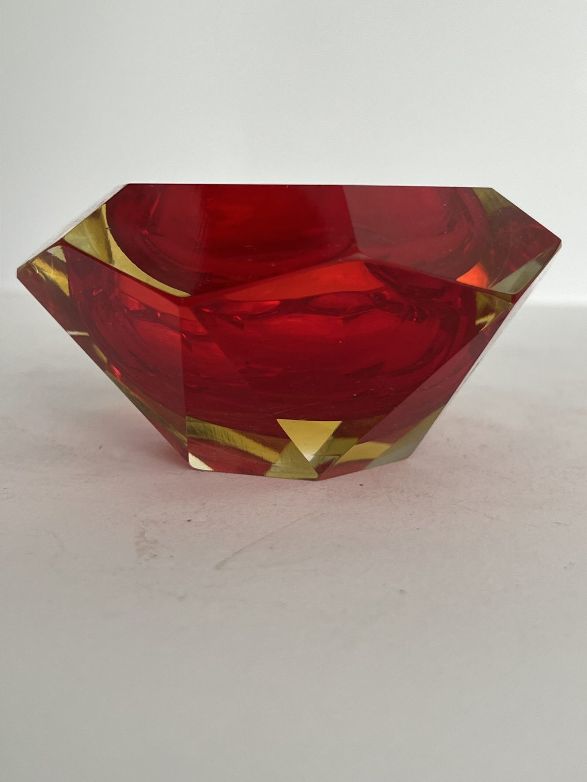 Murano Faceted Sommerso Glass Bowl – Red, Amber, And Clear Mid Century Modern photo 262.0