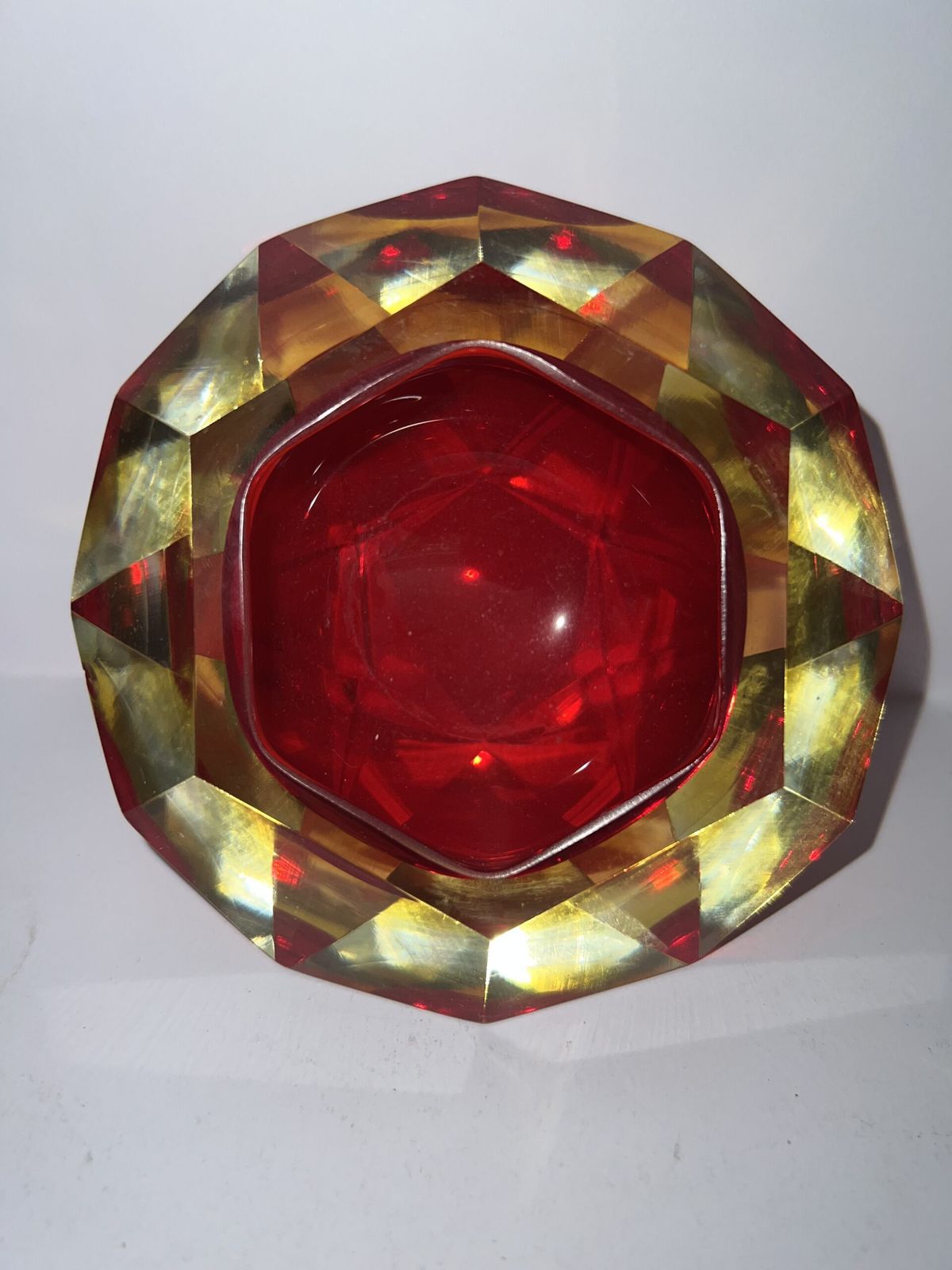 Murano Faceted Sommerso Glass Bowl – Red, Amber, And Clear Mid Century Modern photo buy
