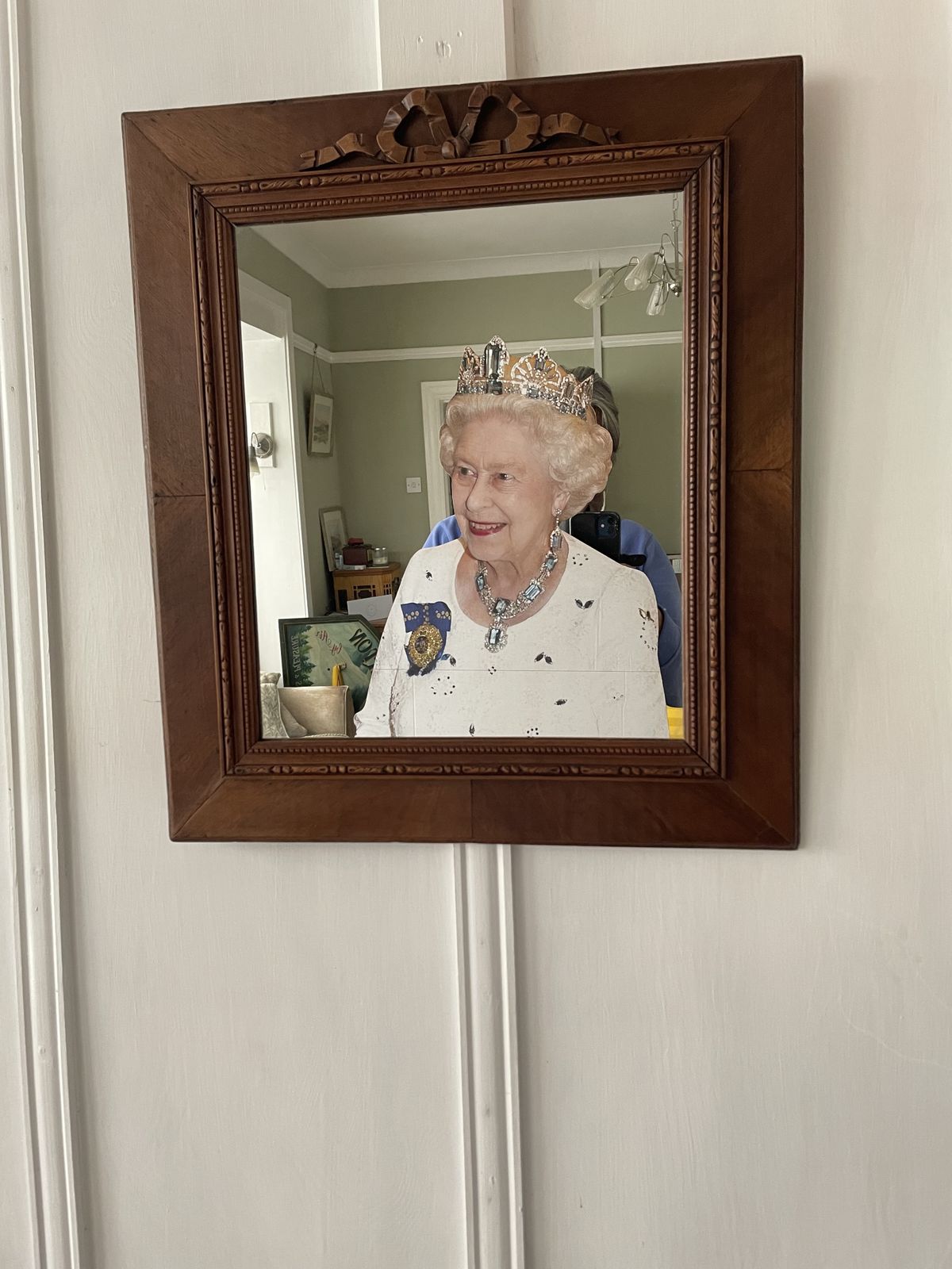 French Carved Cherry Wood Mirror With A Patterned Frame Featuring Beaded And Entwined Ribbon Detail. photo for sale