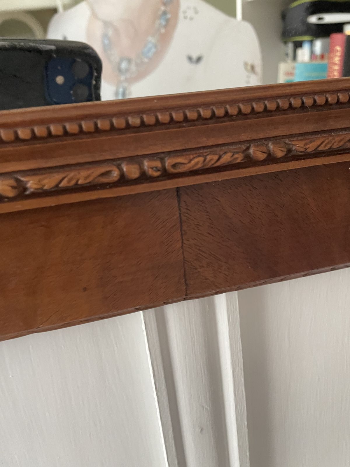 French Carved Cherry Wood Mirror With A Patterned Frame Featuring Beaded And Entwined Ribbon Detail. photo 80.0