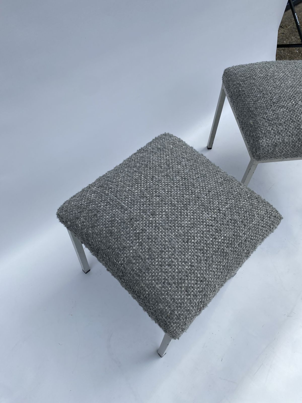 Furniture 1960s Industrial Pair Iron Foot Stools Scandinavian Midcentury New Boucle Upholstery photo