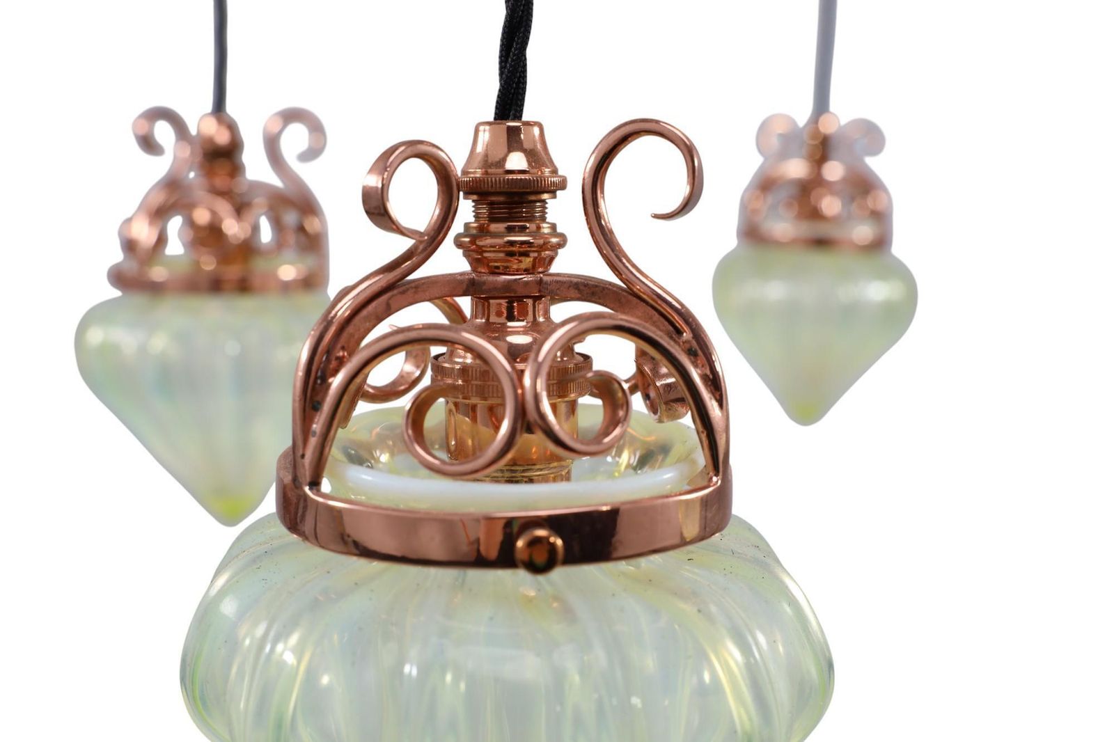 Lighting W. A. S. Benson. Arts & Crafts Copper & Brass Chandelier With 5 Vaseline Shades photo