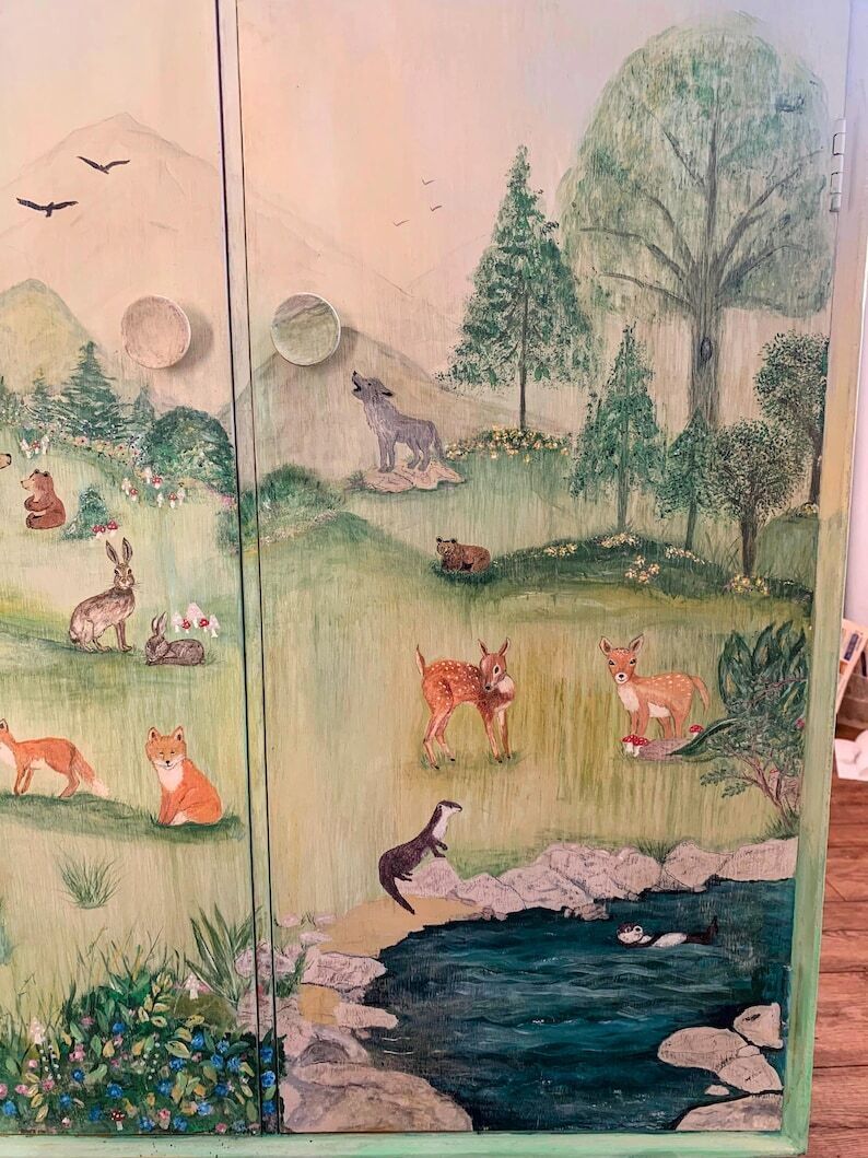 Handpainted Children's Nursery Woodland Animal Wildlife Tallboy Storage With Drawers photo 675.0