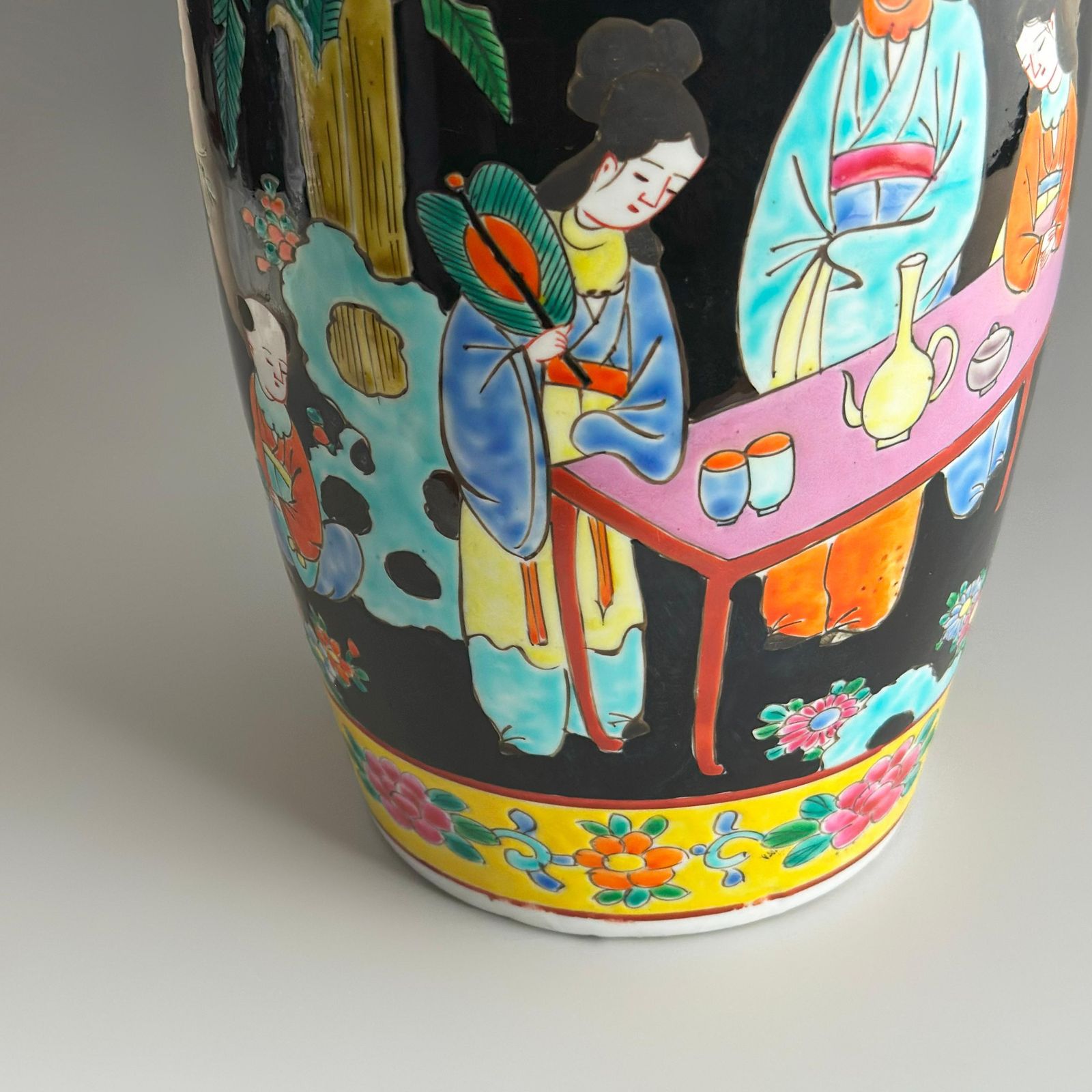 Japanese Porcelain Famille Noire Rouleau Shaped Vase By Yamatoku, Arita, 1950s photo furniture