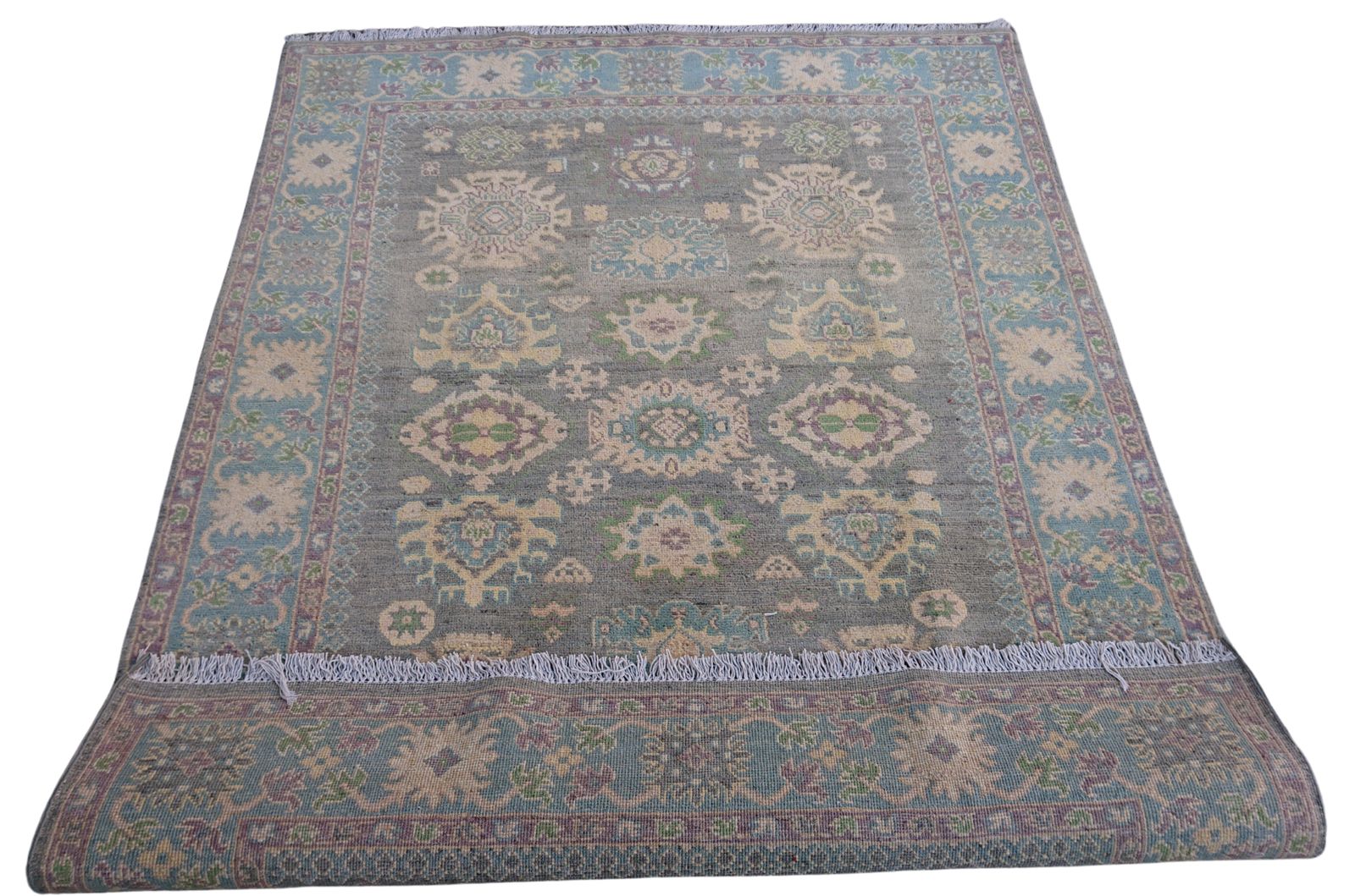 5x6 Grey And Blue Turkish Oushak Wool Traditional Area Rug photo furniture