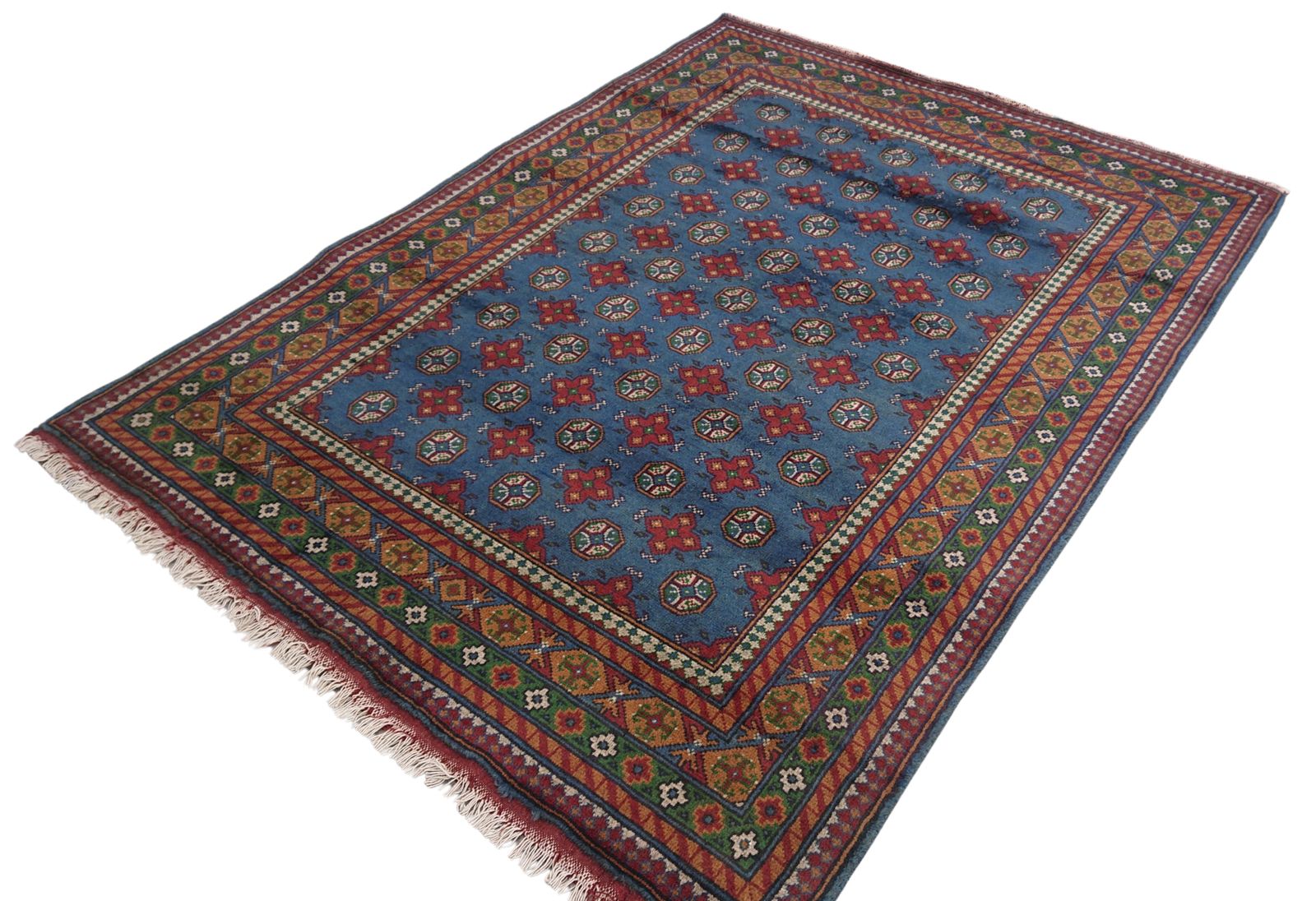Blue Geometric Tribal Handmade Bokhara Area Rug photo furniture