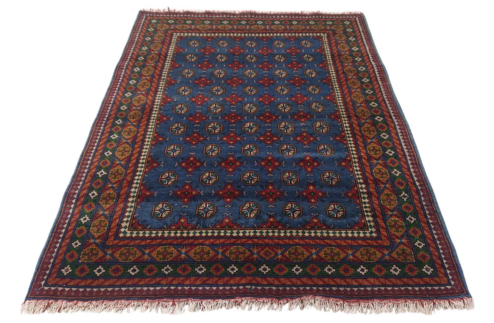 Blue Geometric Tribal Handmade Bokhara Area Rug
