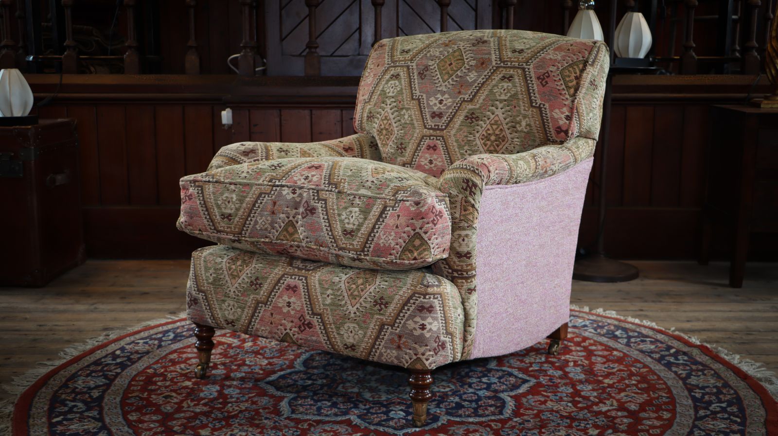 photo for sale Stunning George Smith Standard Arm Signature Armchair Kilim & Jacquard Olive 🚚