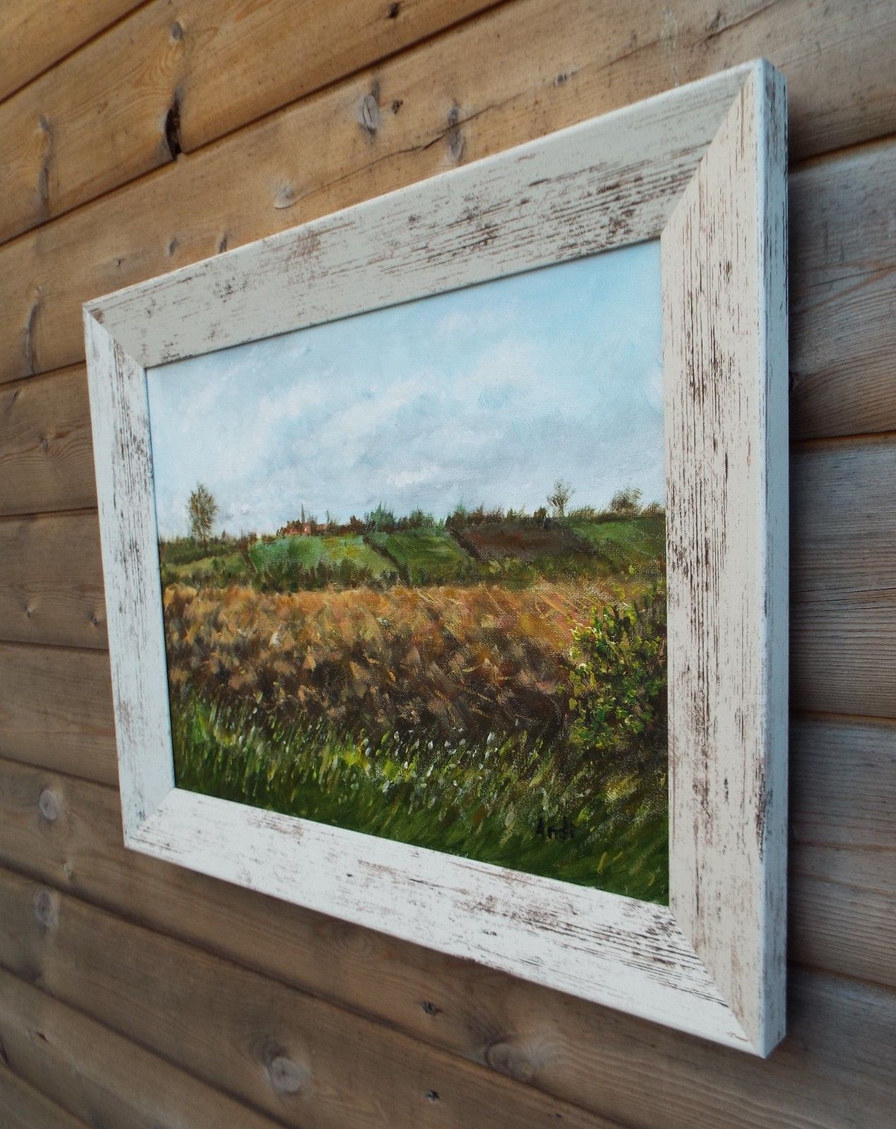 Late Summer Ploughed Landscape Farm Original Painting Signed Framed Andi Lucas photo for sale