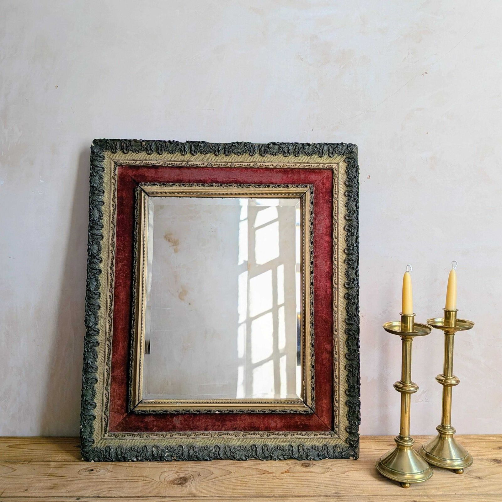 A Very Pretty Victorian Gilt And Red Velvet Framed Wall Mirror C1860 photo vintage