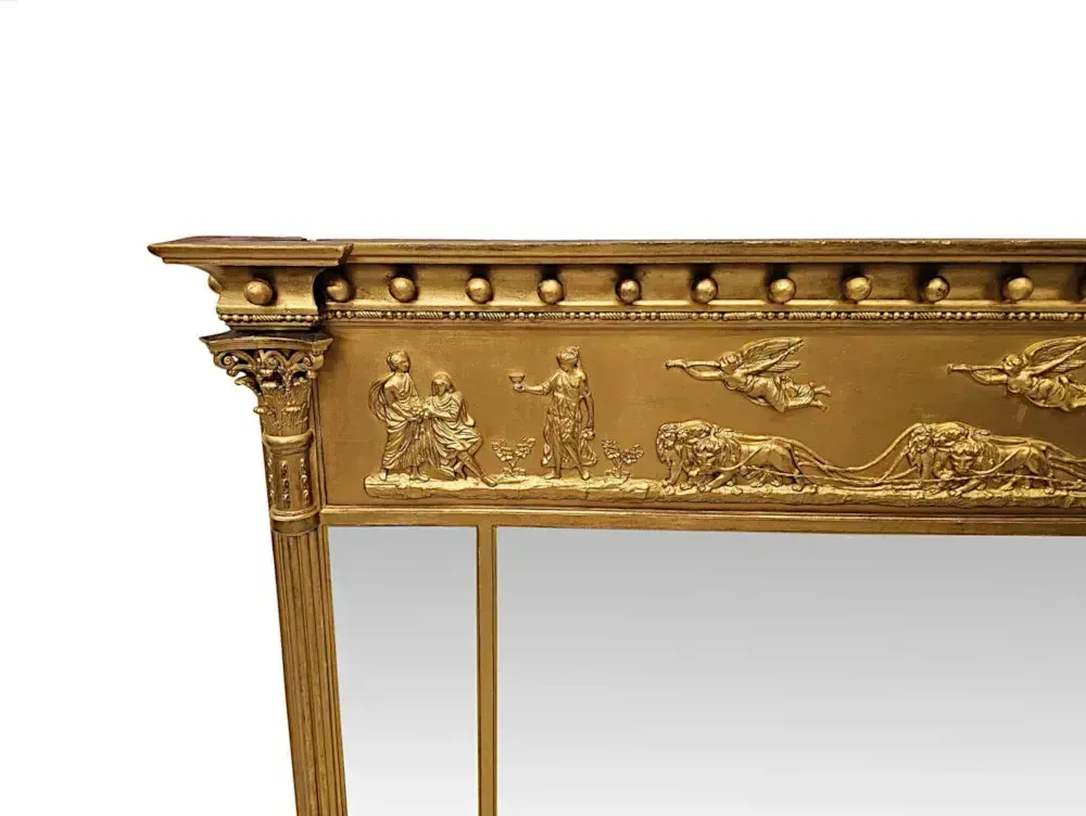 A Stunning 19th Century Giltwood Tryptych Glass Overmantel Mirror photo furniture