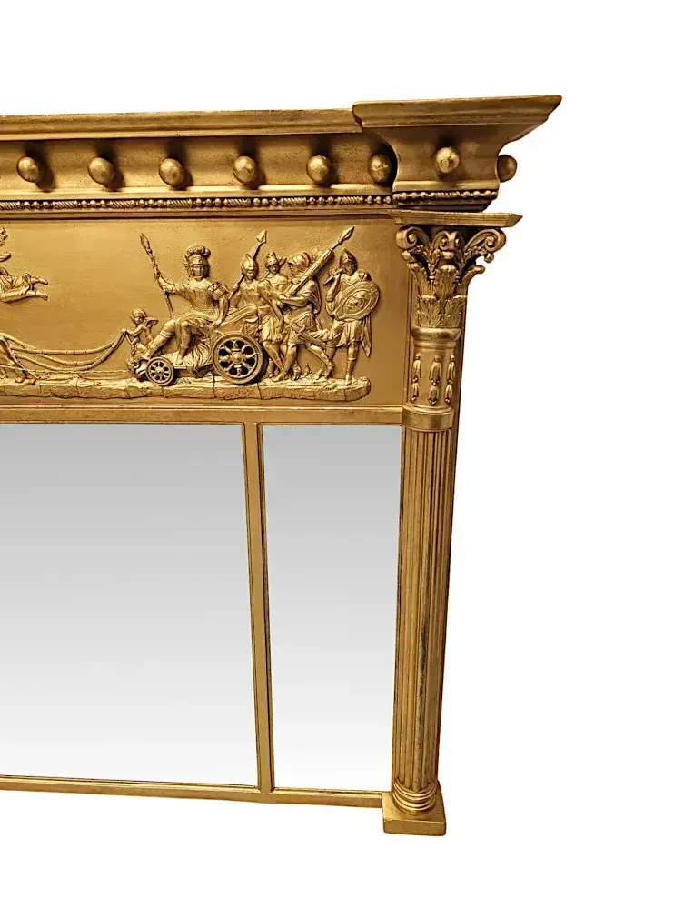 A Stunning 19th Century Giltwood Tryptych Glass Overmantel Mirror photo for sale