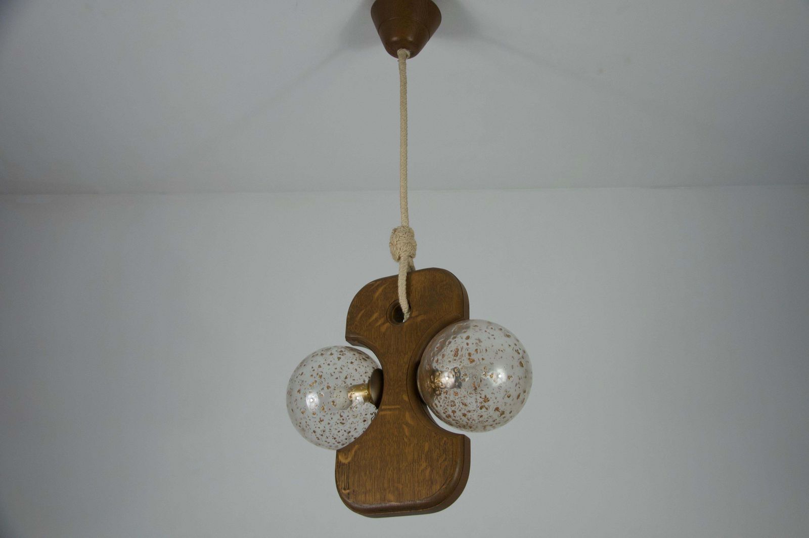 Midcentury Wooden And Glass Hanging Lamp By Temde, Circa 1960 photo Lighting