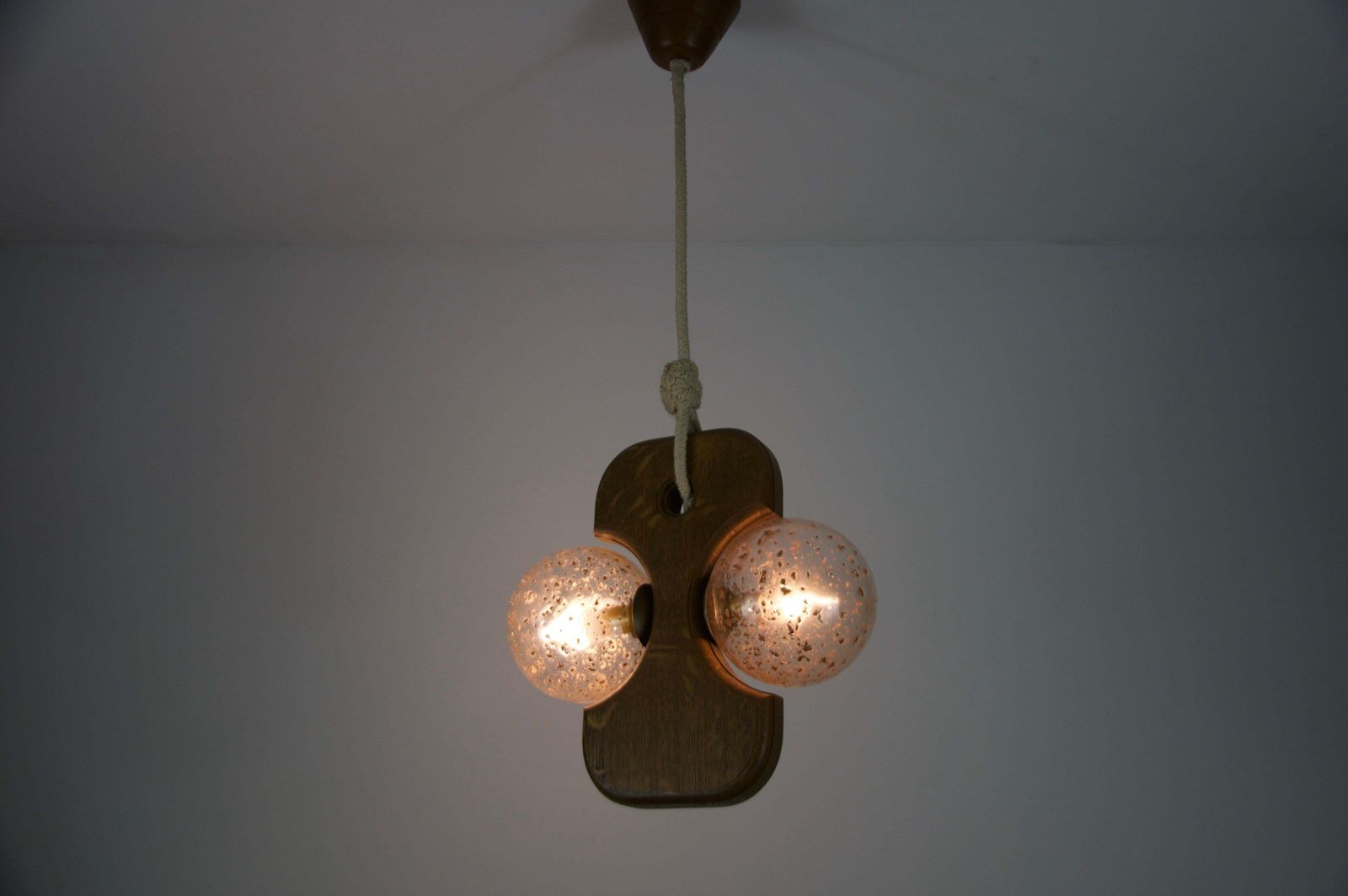 Lighting Midcentury Wooden And Glass Hanging Lamp By Temde, Circa 1960 photo