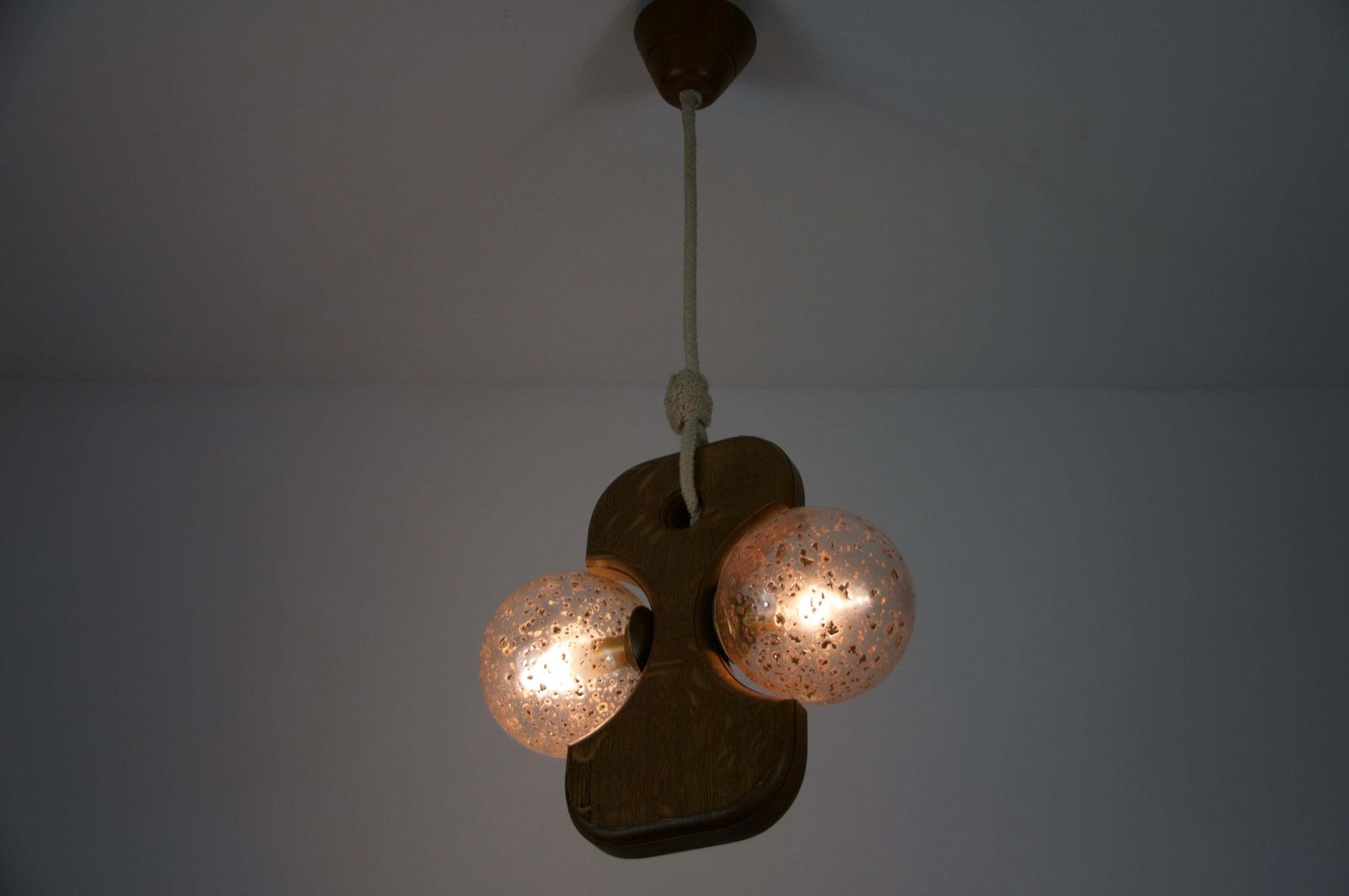 photo vinterior Midcentury Wooden And Glass Hanging Lamp By Temde, Circa 1960