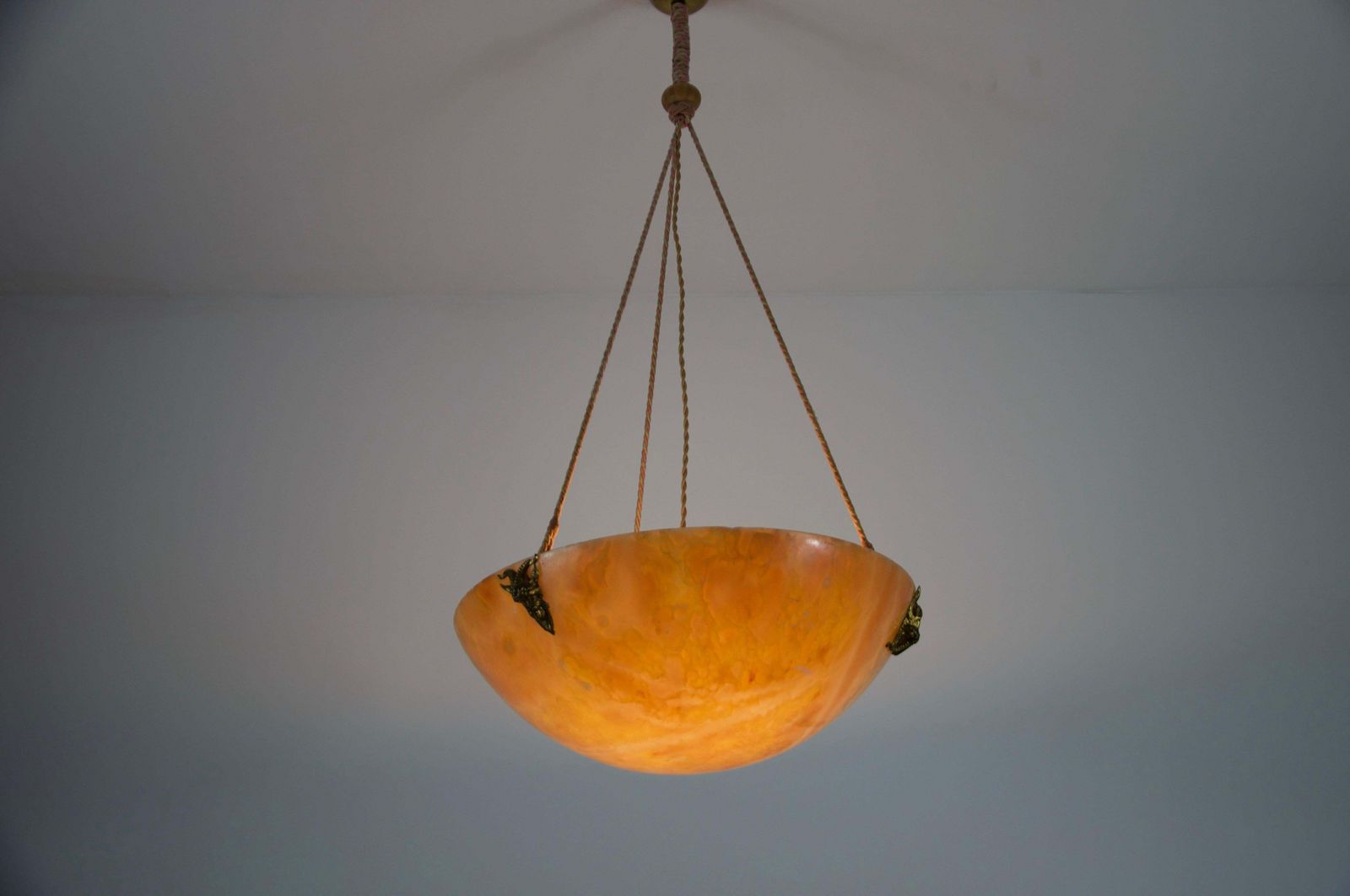 2754.0 Large And Heavy Hand Carved Alabaster Ceiling Lamp, 1930s, Germany photo