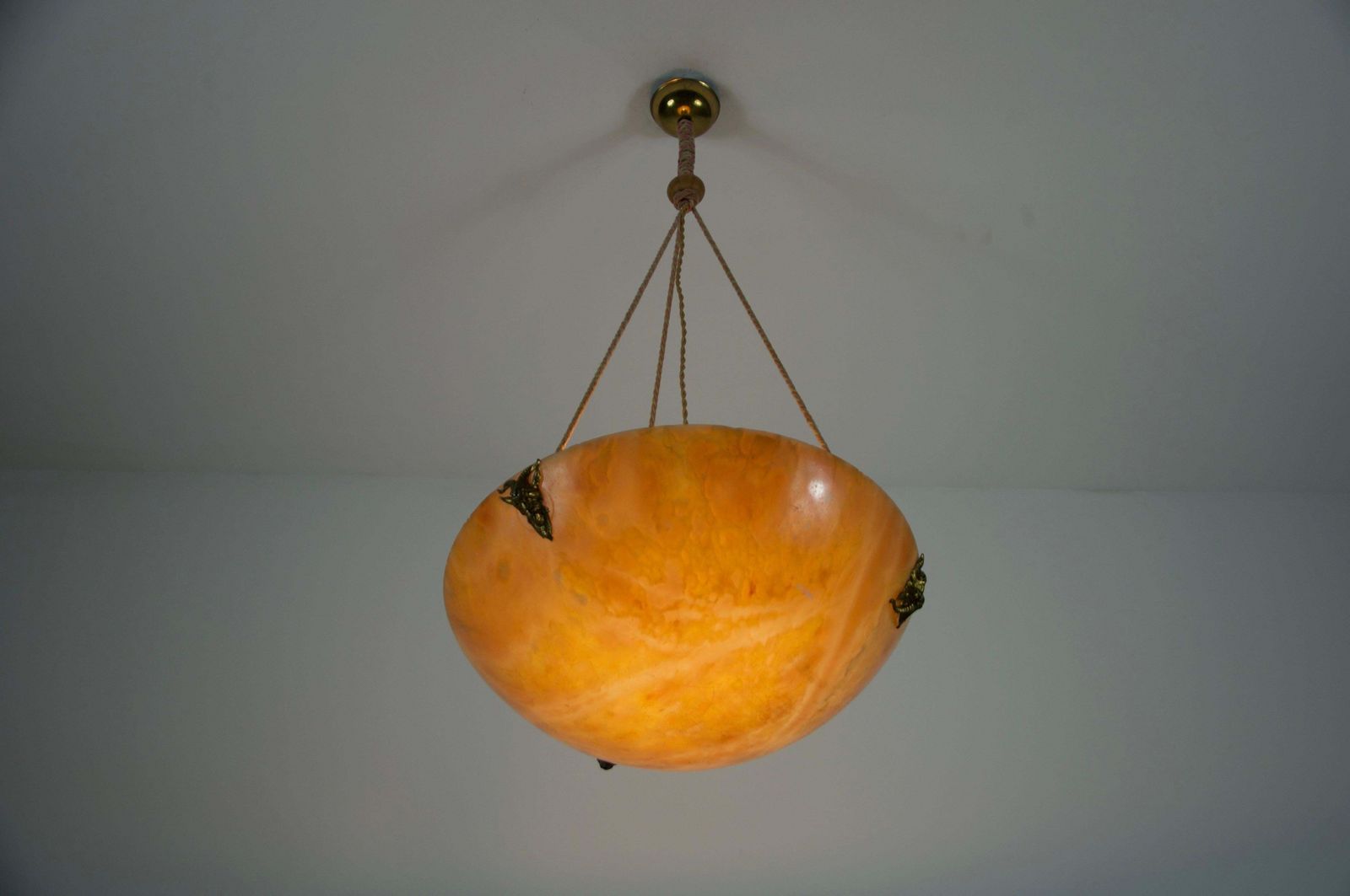 photo vintage Large And Heavy Hand Carved Alabaster Ceiling Lamp, 1930s, Germany