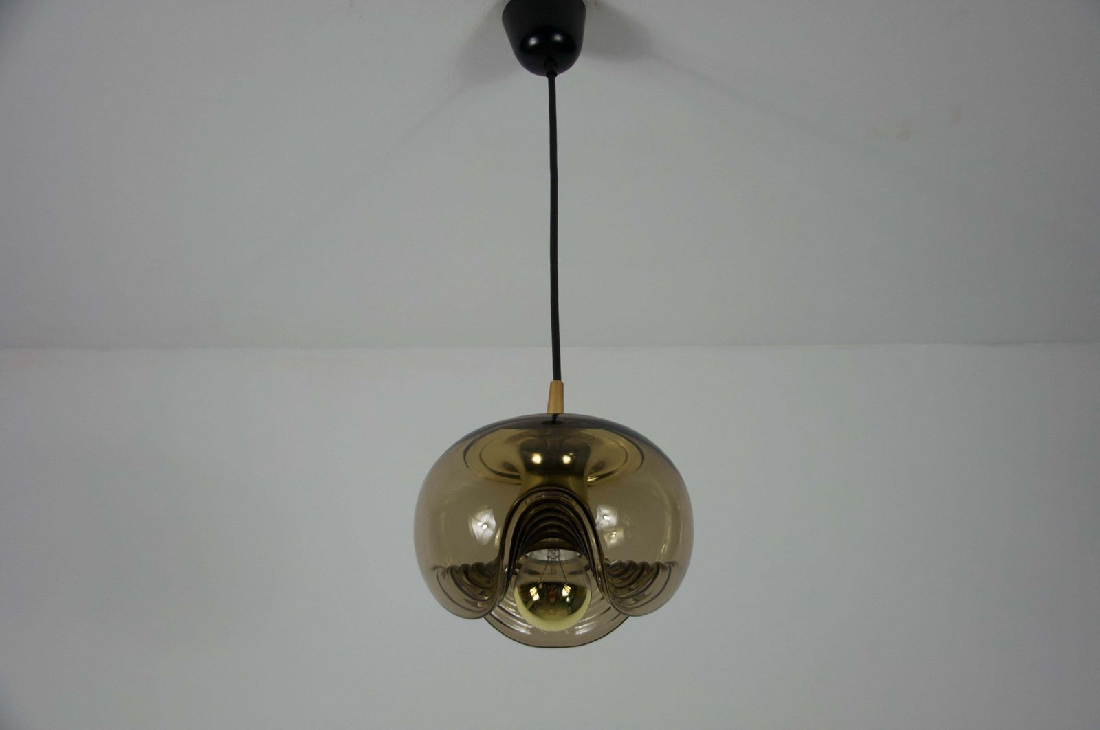 Amber Glass Pendant Lamp By Koch & Lowy For Peill And Putzler, 1960s photo furniture