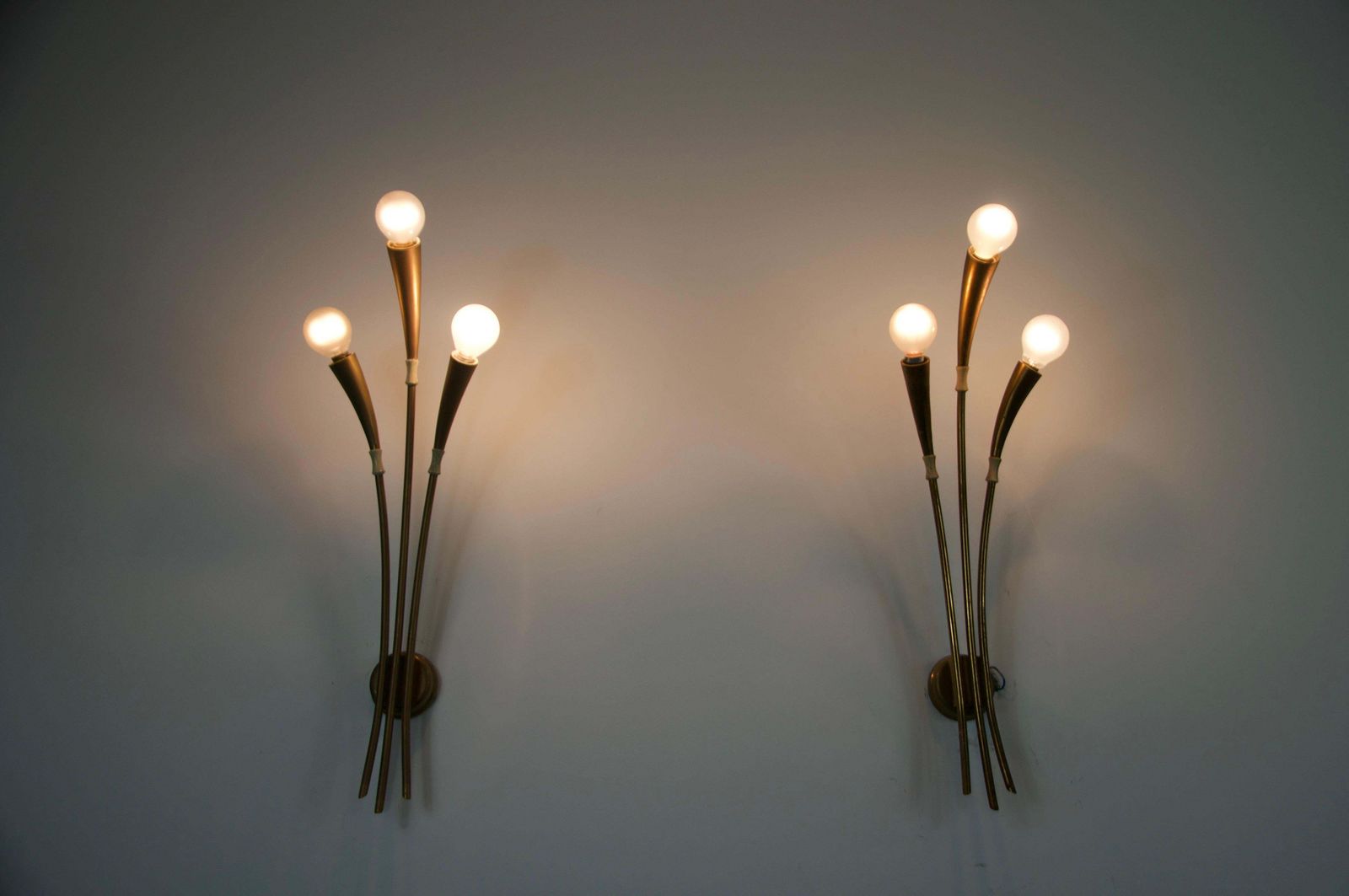 photo buy Pair Of Brass Wall Lamps By Oscar Torlasco, Italy, 1960s