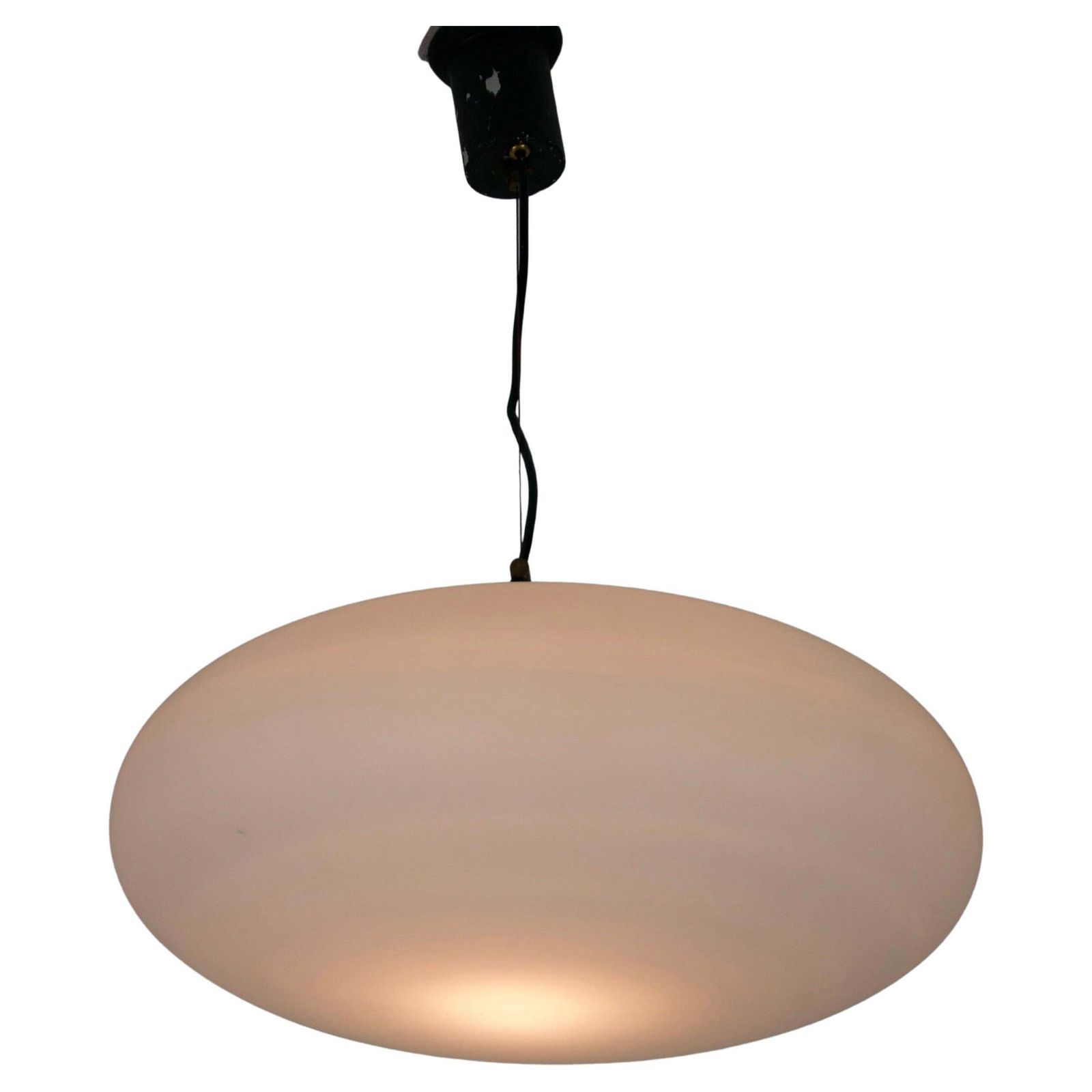 Stilnovo Midcentury Brass And Glass Chandelier, 1950s, Italy