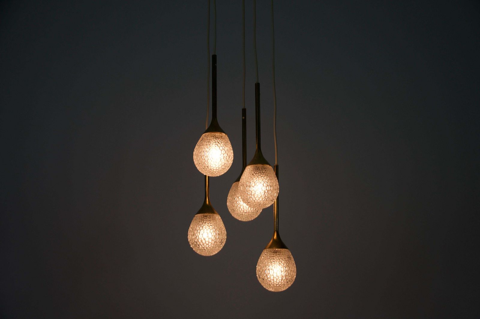 Mid Century Brass And Glass Cascade Pendant Lamp, Germany, 1960s photo Lighting