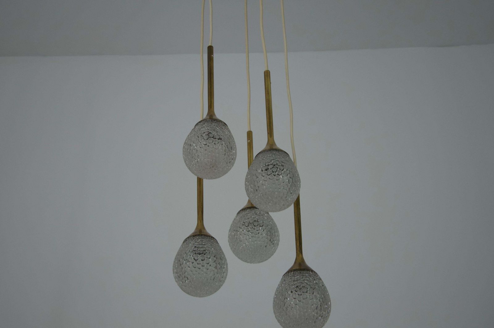 photo for sale Mid Century Brass And Glass Cascade Pendant Lamp, Germany, 1960s