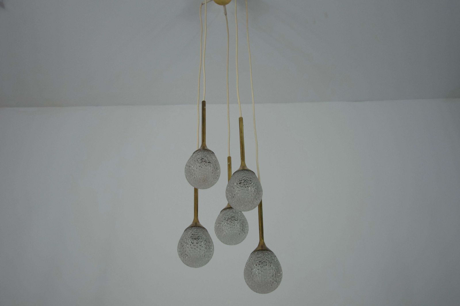 Lighting Mid Century Brass And Glass Cascade Pendant Lamp, Germany, 1960s photo