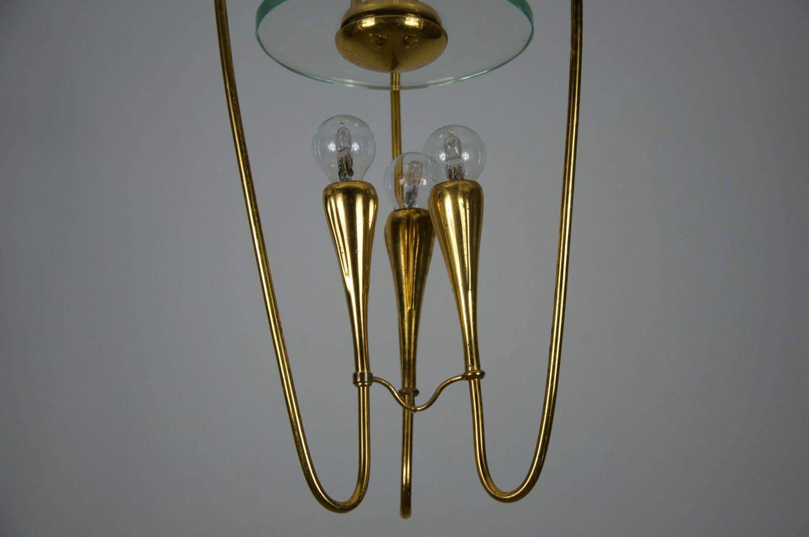 Gilded Brass Chandelier Attr. To Pietro Chiesa For Fontana Arte, 1950s, Italy photo vintage