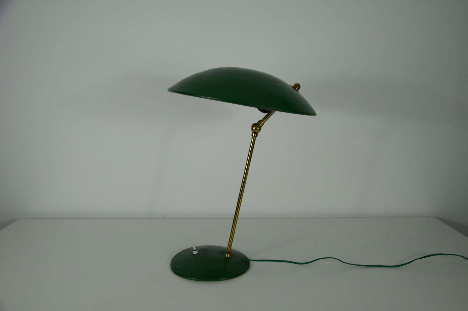 Mid Century Green Italian Brass And Metal Table Lamp, 1960s photo for sale