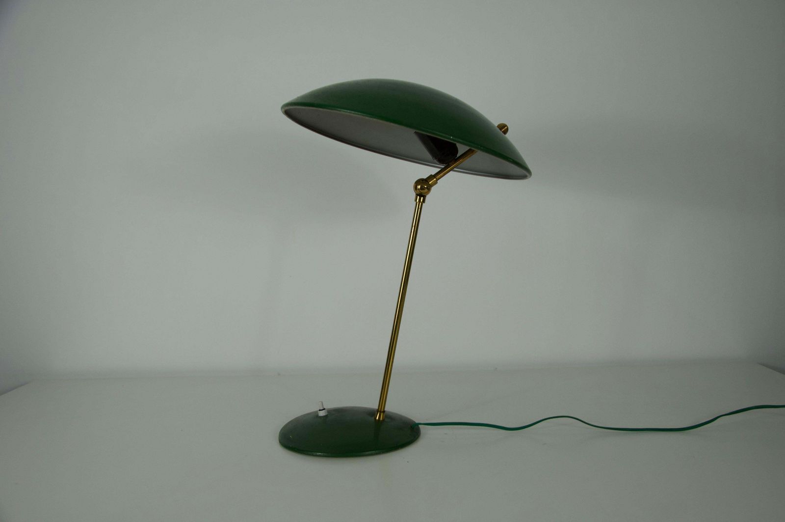 Mid Century Green Italian Brass And Metal Table Lamp, 1960s photo vinterior