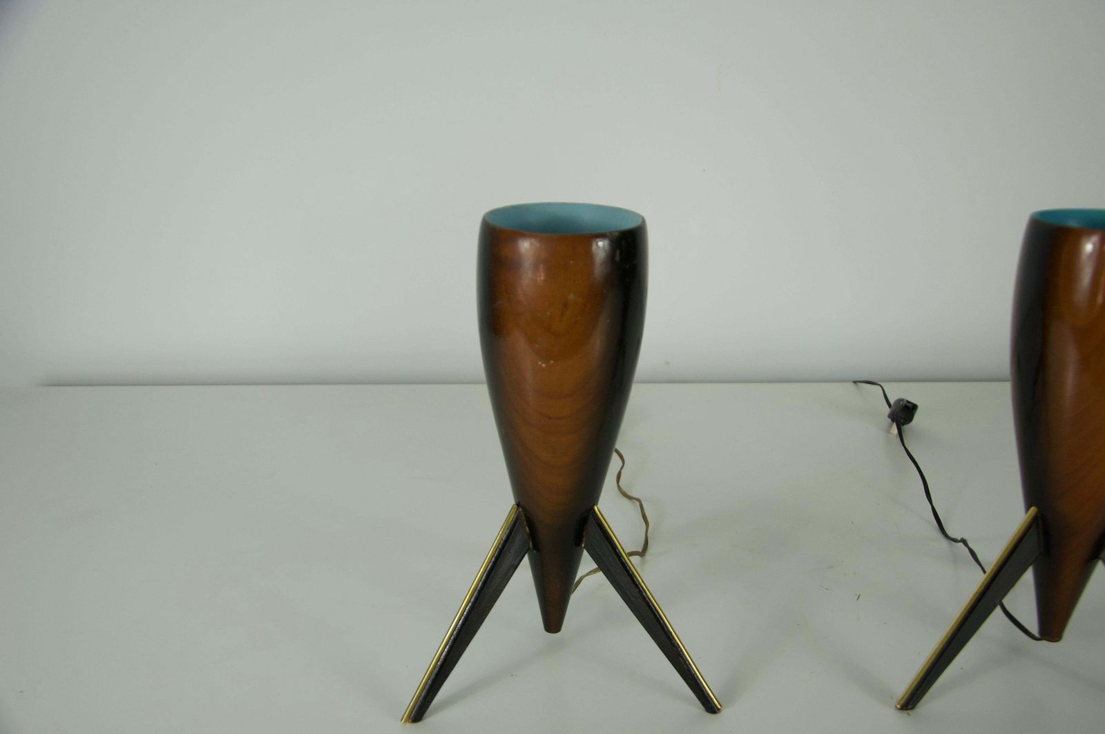 Pair Of Wooden Table Lamps, 1970s, Italy photo Lighting