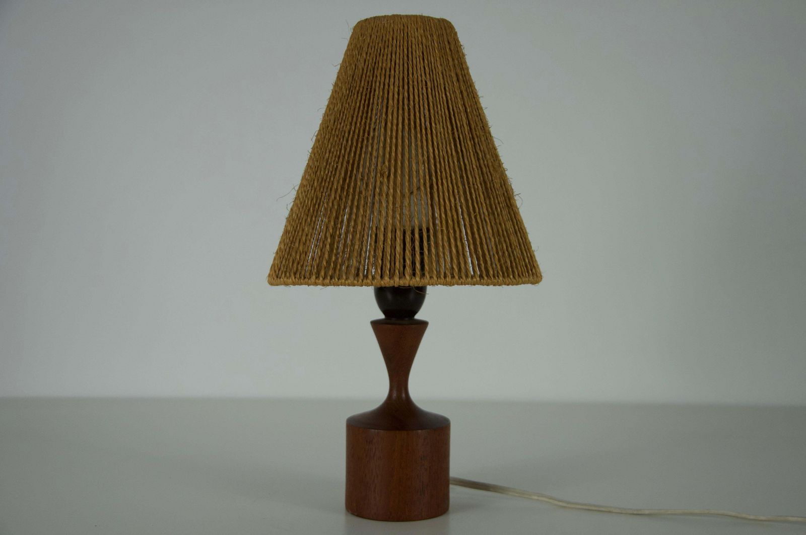 Midcentury Teak And Sisal Table Lamp By Temde, Circa 1970 photo buy