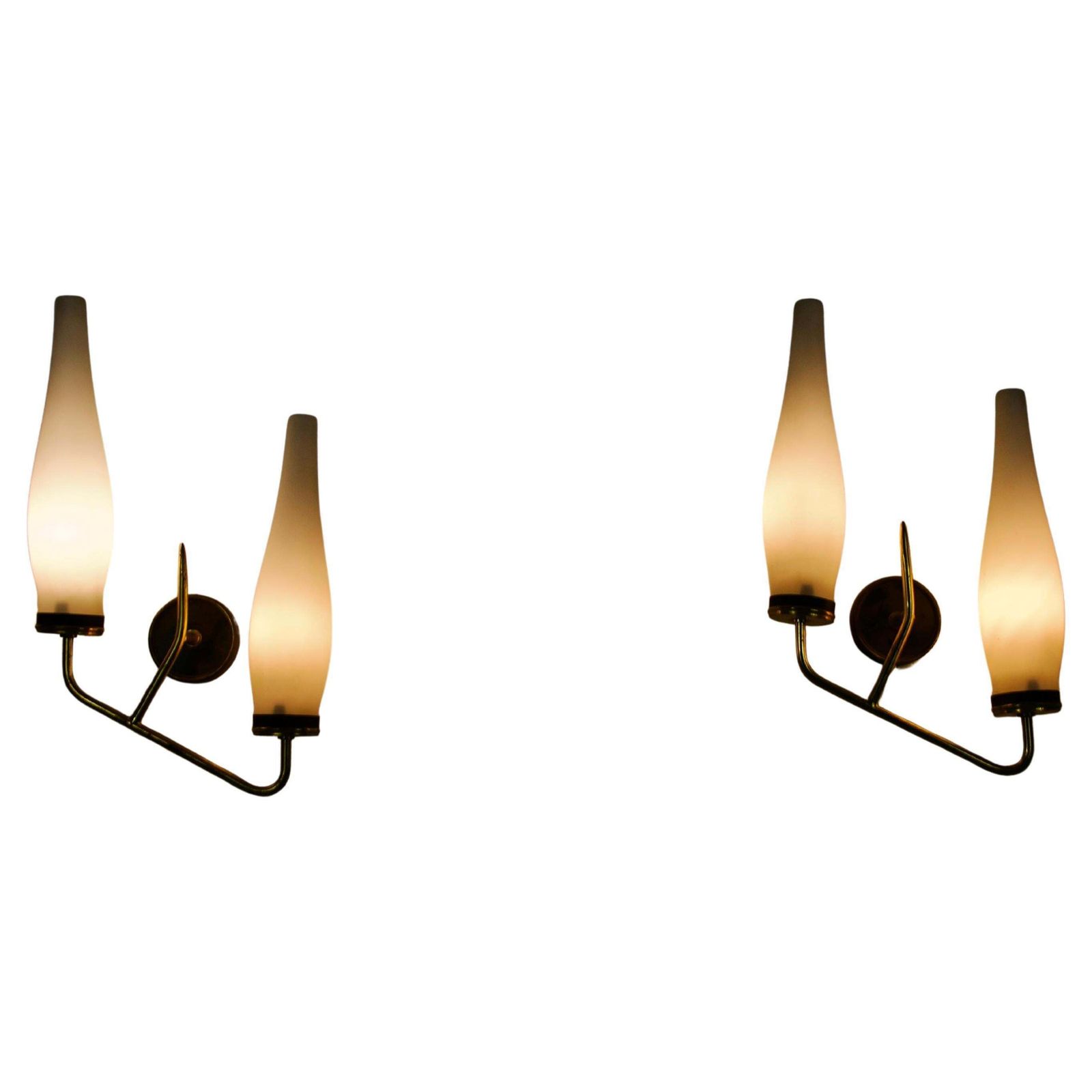 Pair Of Brass And Opaline Wall Lamps, Italy, 1960s