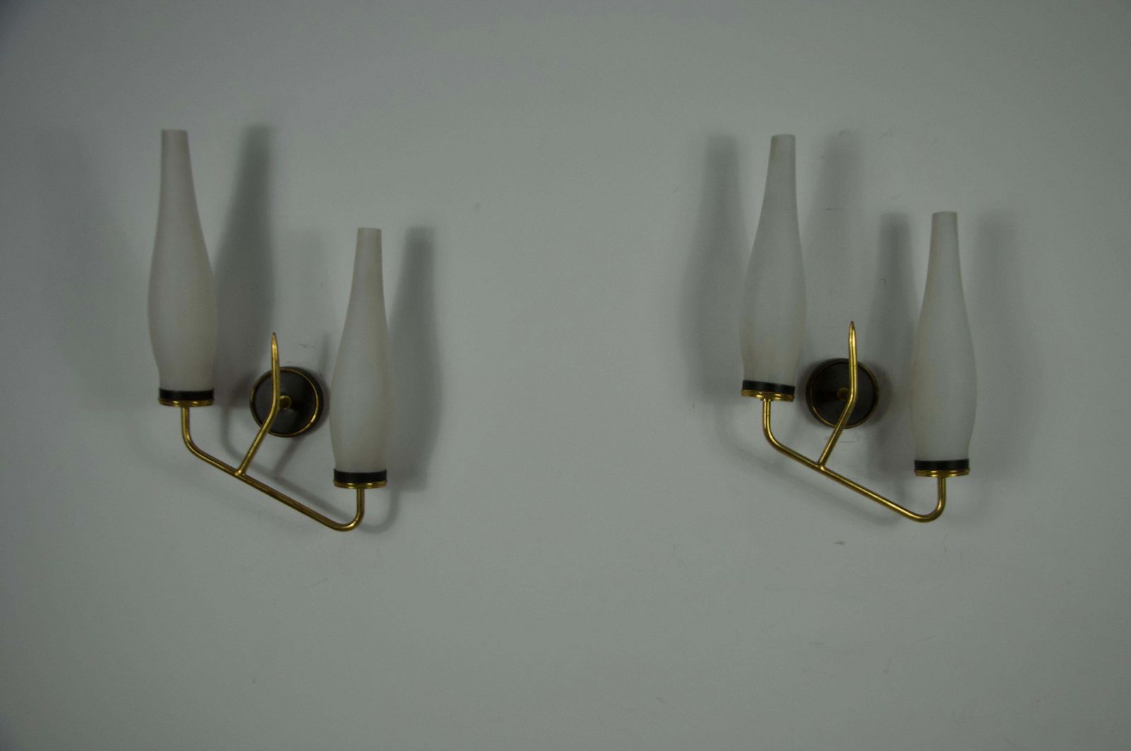 Pair Of Brass And Opaline Wall Lamps, Italy, 1960s photo furniture