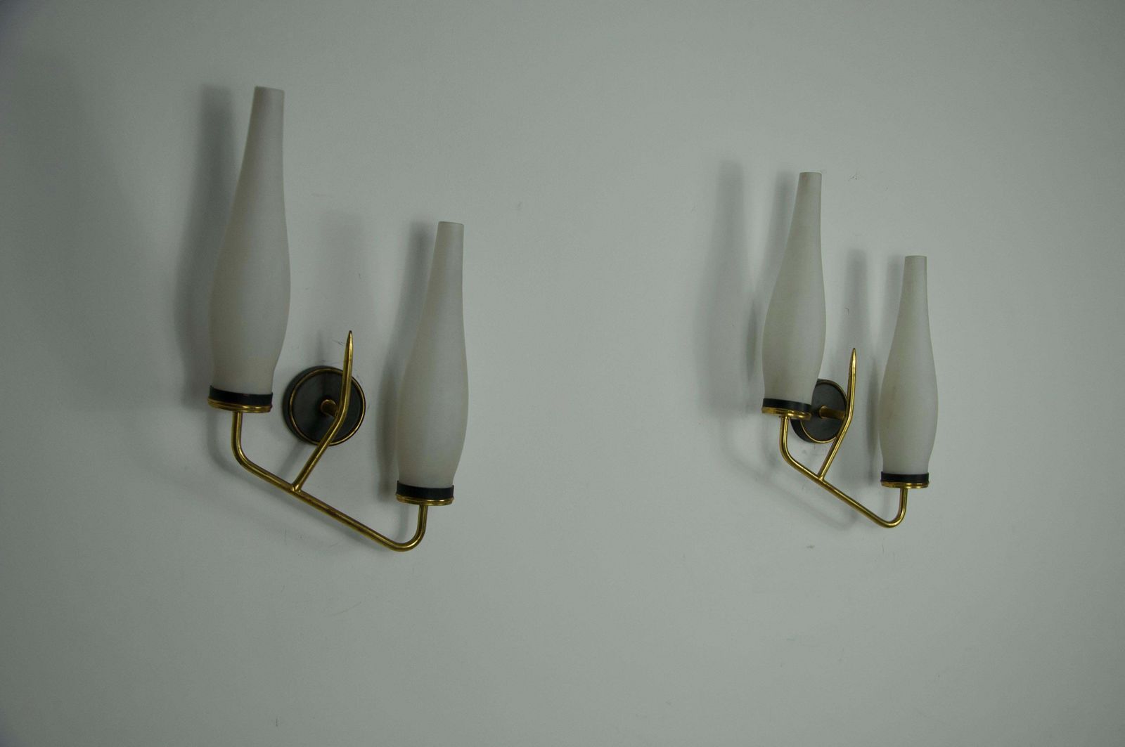 Pair Of Brass And Opaline Wall Lamps, Italy, 1960s photo vinterior