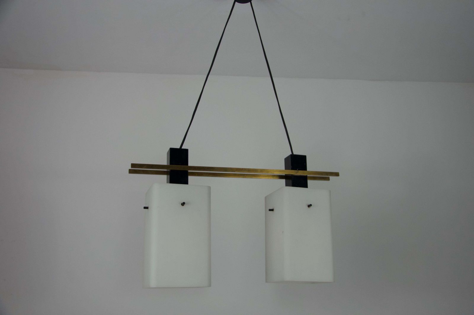 Mid Century Brass And Opal Glass Ceiling Lamp By Stilnovo, Italy, 1960s photo furniture