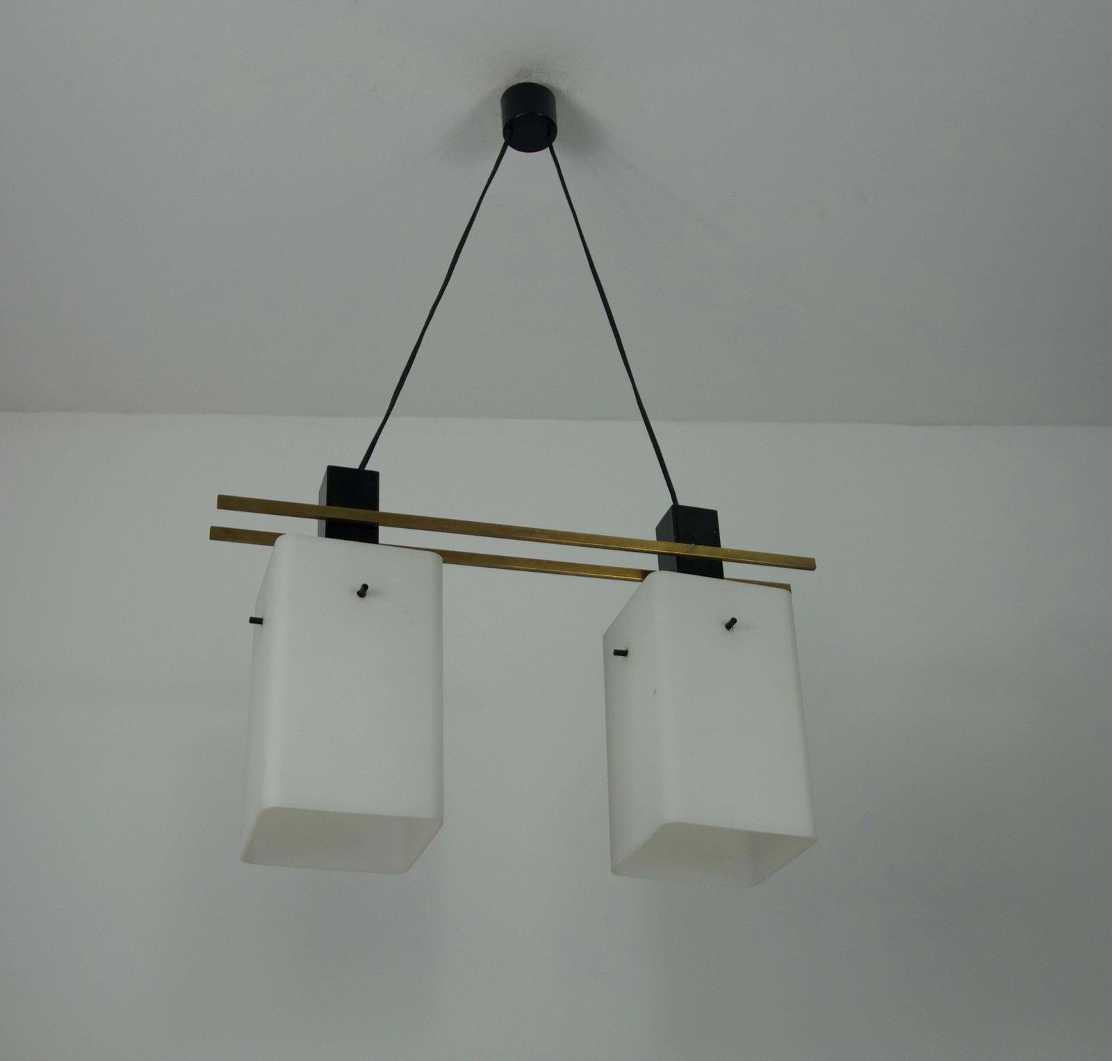 Mid Century Brass And Opal Glass Ceiling Lamp By Stilnovo, Italy, 1960s photo 1753.0