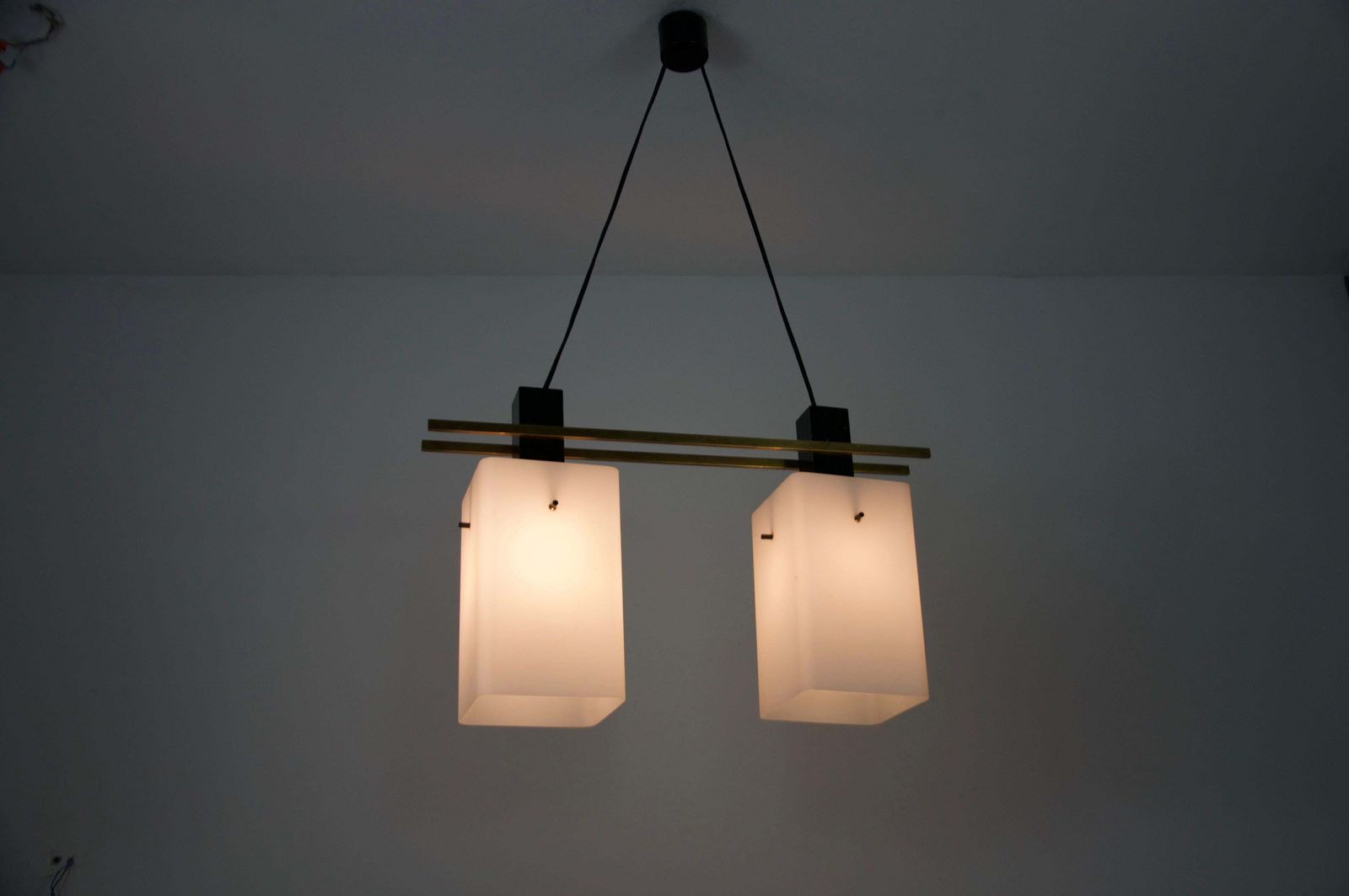 1753.0 Mid Century Brass And Opal Glass Ceiling Lamp By Stilnovo, Italy, 1960s photo