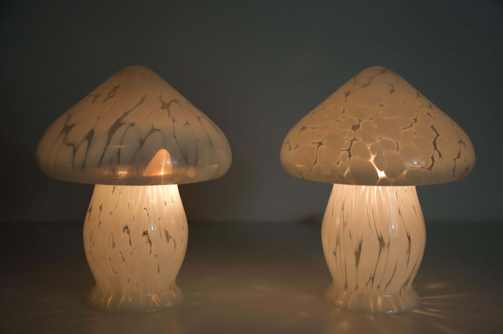 Lighting Pair Of Glass Mushroom Table Lamps By Limburg, Germany, 1970s photo