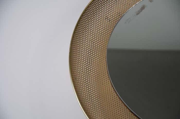 Midcentury Modern Italian Round Illuminated Brass Wall Mirror Italy 1960s photo vinterior