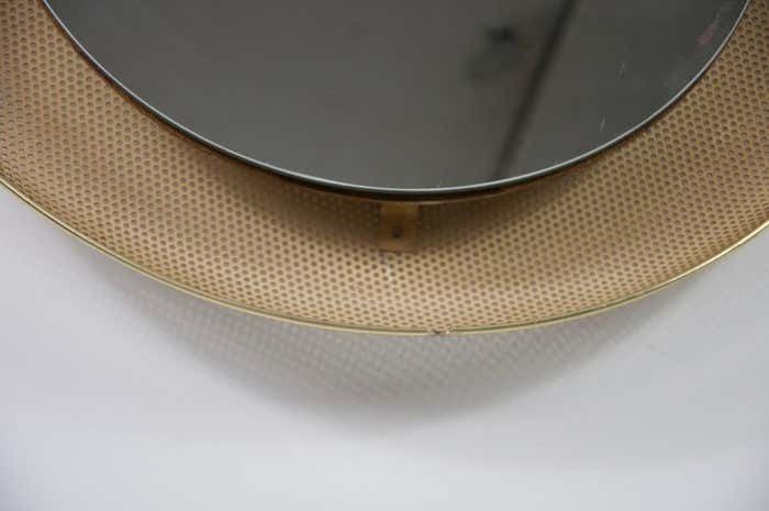 Midcentury Modern Italian Round Illuminated Brass Wall Mirror Italy 1960s photo buy