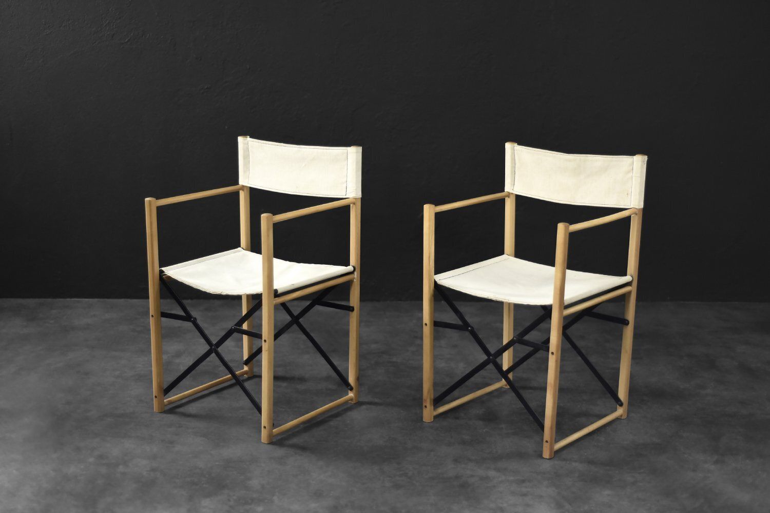 Mid Century Scandinavian Modern Beech & Canvas Safari Directors Chairs, 1960s, Set Of 2