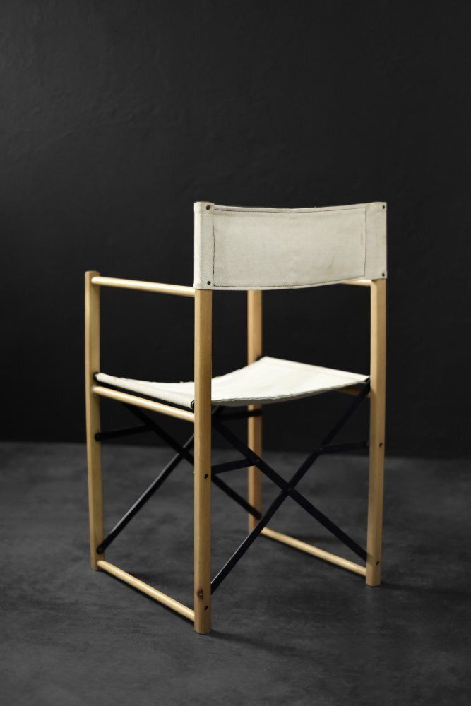 photo vintage Mid Century Scandinavian Modern Beech & Canvas Safari Directors Chairs, 1960s, Set Of 2