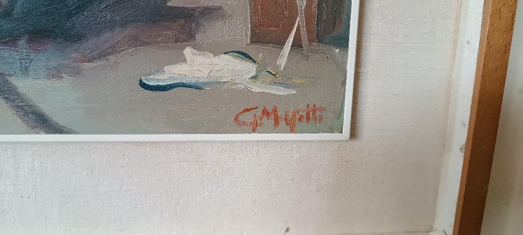 Marine Painting Oil On Board Signed 1950s\60s photo vintage