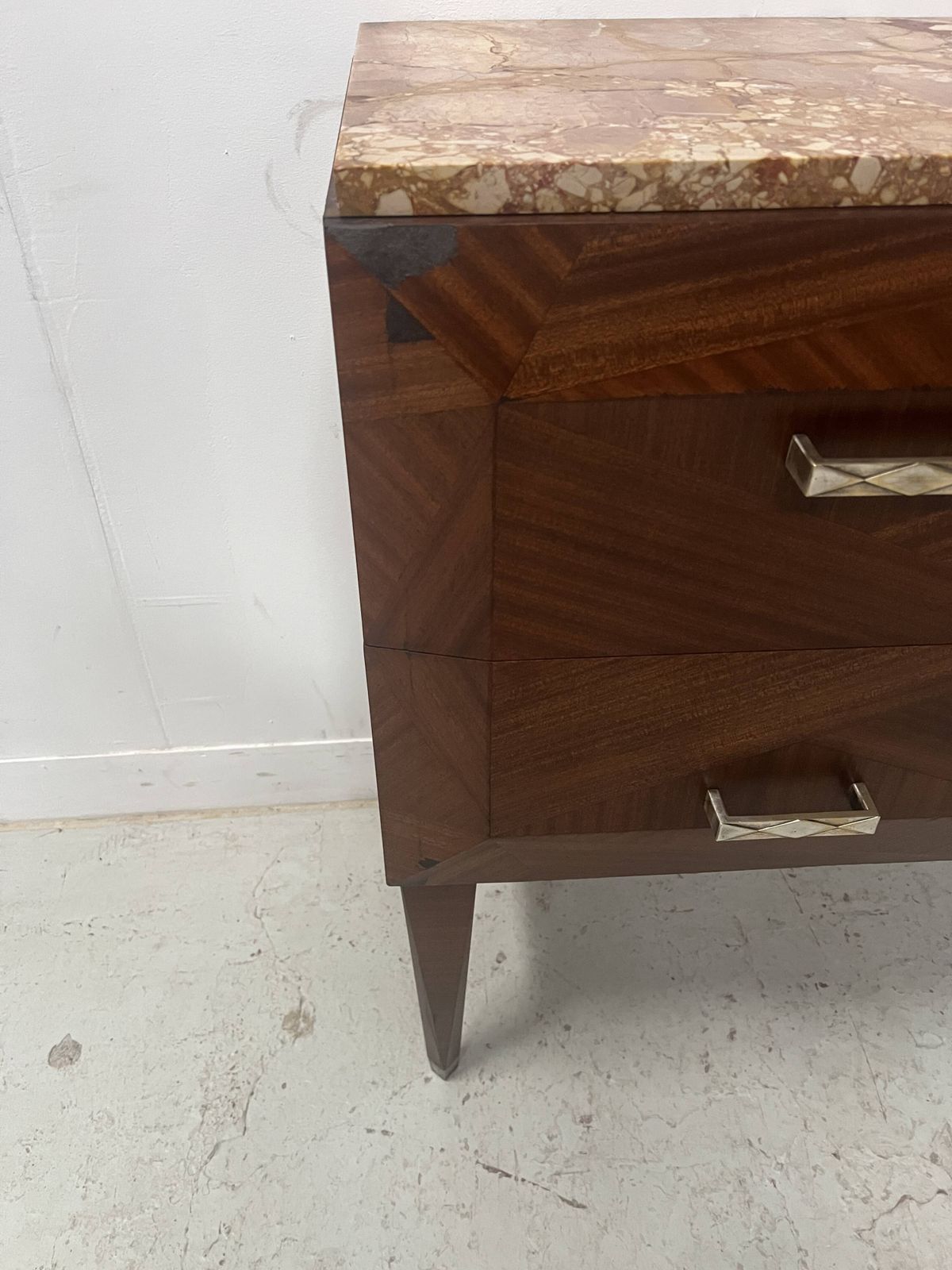 Art Deco Chest Of Drawers With Cut Sides In Mahogany Veneer, 20th Century photo for sale