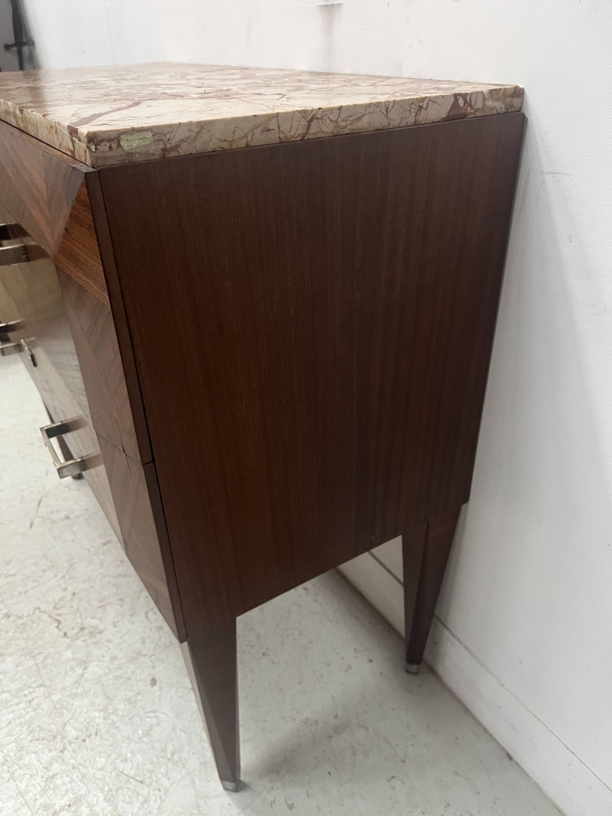 Art Deco Chest Of Drawers With Cut Sides In Mahogany Veneer, 20th Century photo vinterior