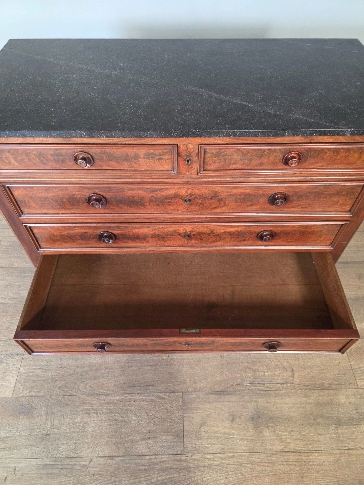 Furniture French Mahogany Victorian Marble Top Chest Of Drawers photo