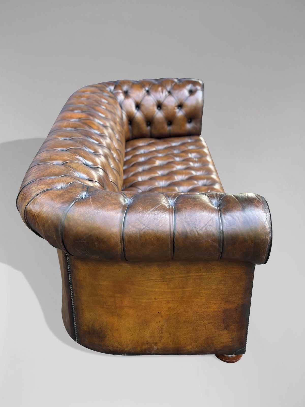 19th Century Victorian Golden Brown Leather 3 Seater Chesterfield Sofa photo for sale