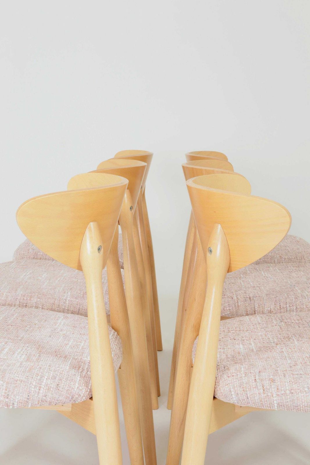 photo for sale Light Pink Set Of 6 Scandinavian Design Dining Chairs Natural Wood